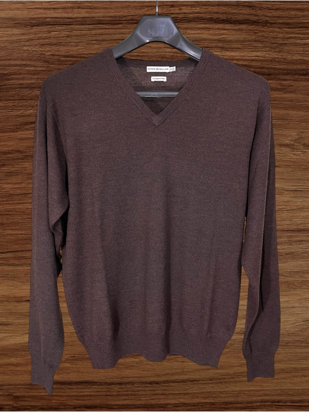 Peter Millar Marino Wool Brown V-Neck Sweater. Medium